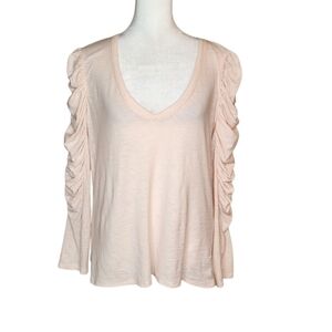 Nation LTD Kristen Ruched Sleeve V Neck Top in Recital Pale Pink Size Large